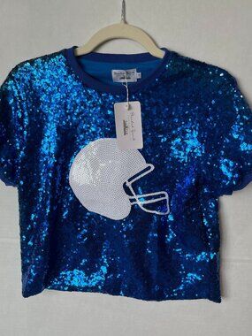 Girl - 12 & 14 - NWT Blended Spirit Sequin Helmet Top in Blue